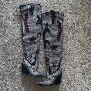 Azalea Wang Rhinestone Thigh High Cowgirl Boots
